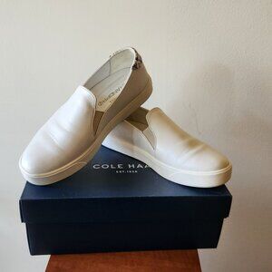Cole Haan GrandPro Spectator Leather Slip On Sneakers Sz 7.5 B Ivory Shoes